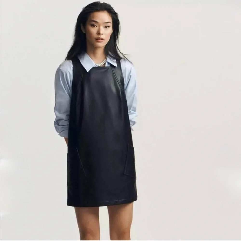 Maeve Womens Faux Leather Black Mini Shift Dress Size S